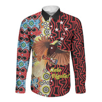 Personalised Papua New Guinea Pidgin Language Week Long Sleeve Button Shirt Halo Olgeta Tok Pisin Wik Bird Of Paradise Oro Batik LT22 Unisex Red - Polynesian Pride
