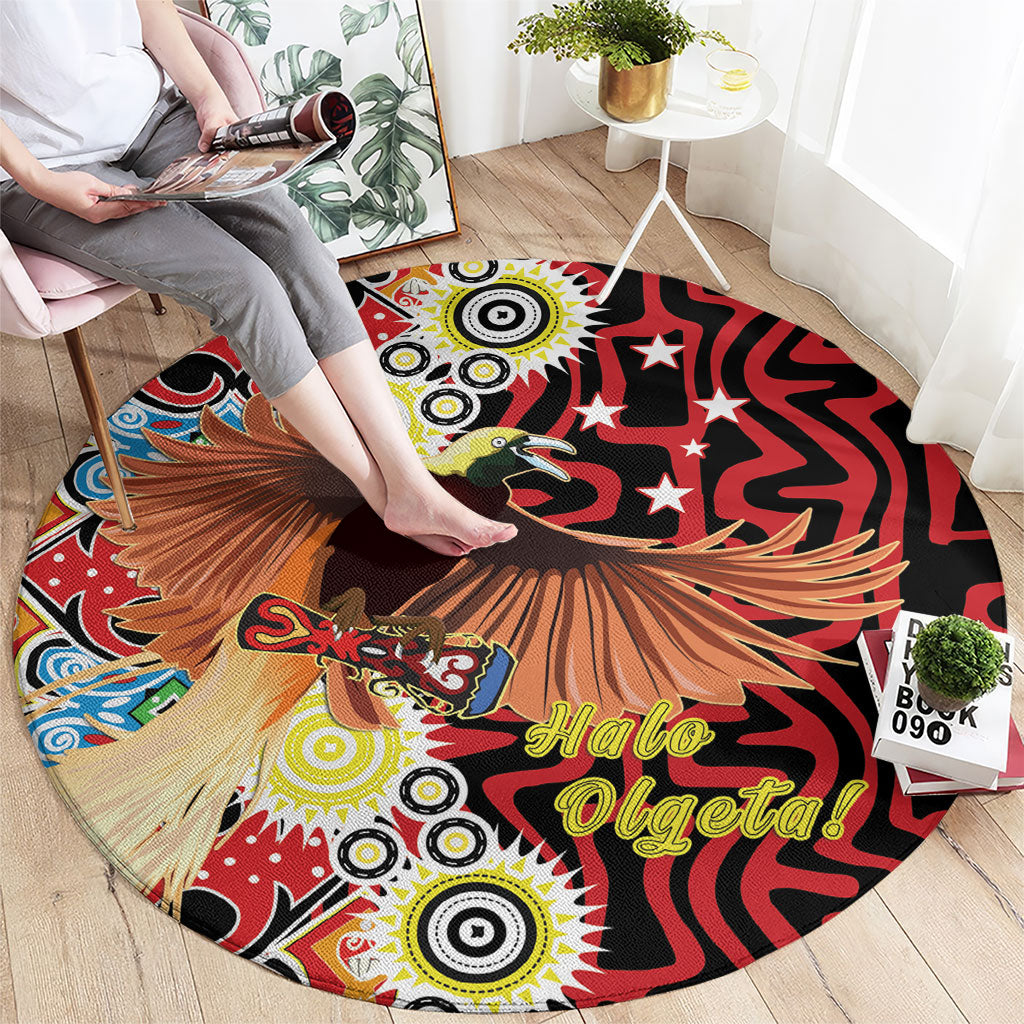 Papua New Guinea Pidgin Language Week Round Carpet Halo Olgeta Tok Pisin Wik Bird Of Paradise Oro Batik LT22 - Polynesian Pride