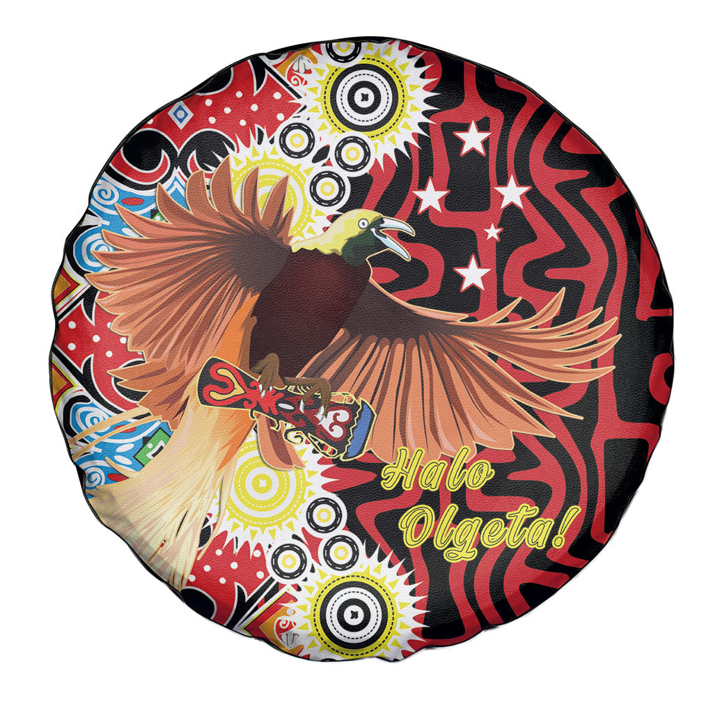 Papua New Guinea Pidgin Language Week Spare Tire Cover Halo Olgeta Tok Pisin Wik Bird Of Paradise Oro Batik LT22 - Polynesian Pride