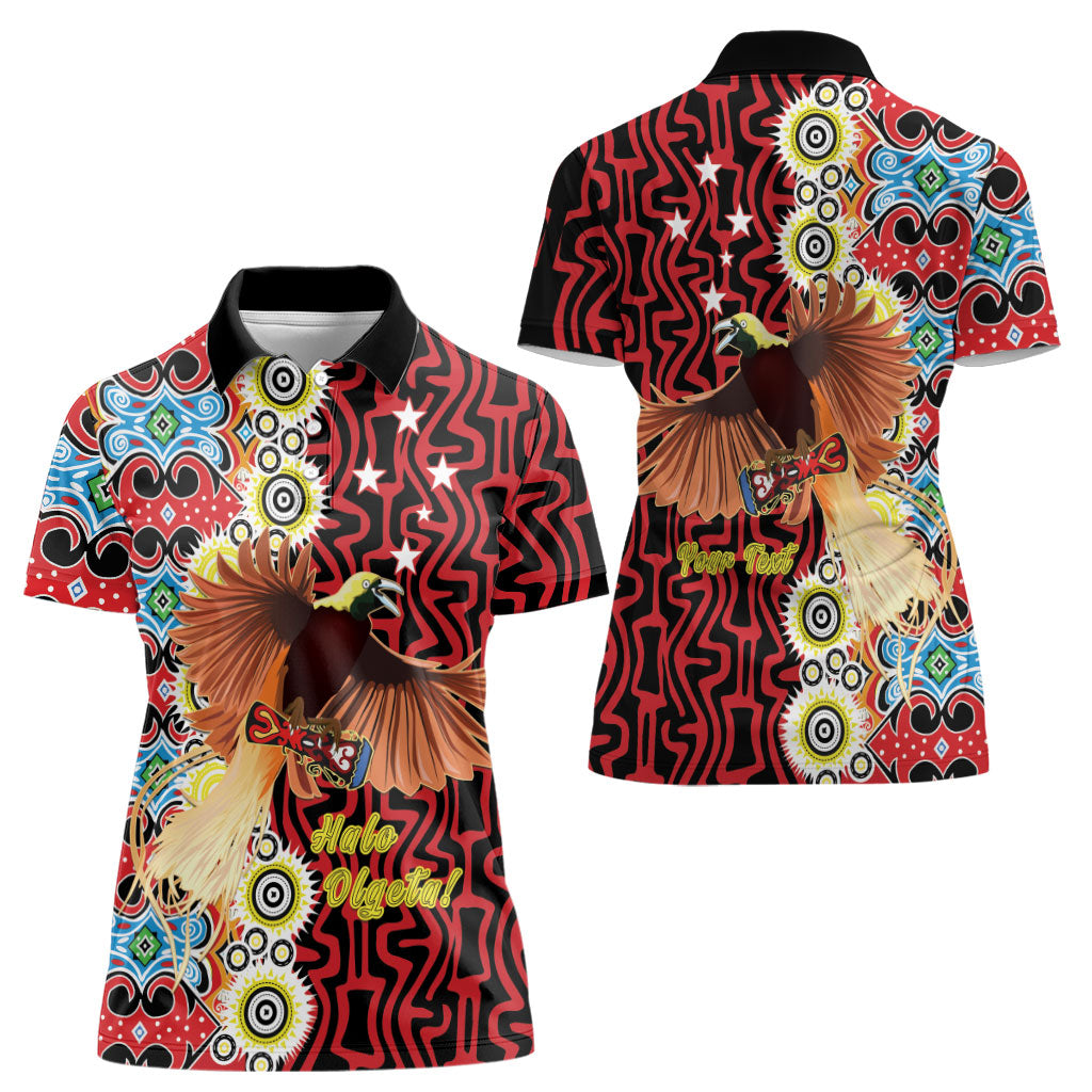 Personalised Papua New Guinea Pidgin Language Week Women Polo Shirt Halo Olgeta Tok Pisin Wik Bird Of Paradise Oro Batik LT22 - Polynesian Pride