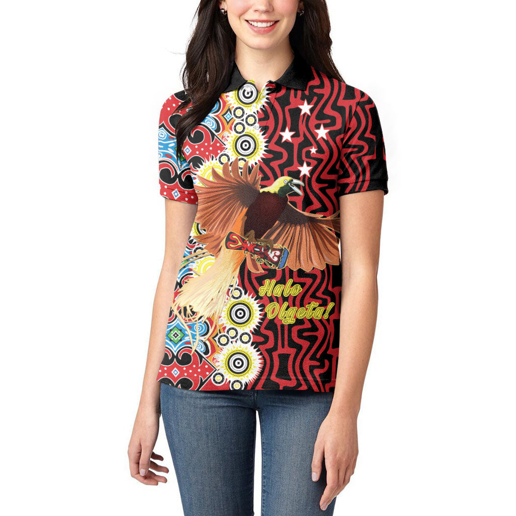 Personalised Papua New Guinea Pidgin Language Week Women Polo Shirt Halo Olgeta Tok Pisin Wik Bird Of Paradise Oro Batik LT22 - Polynesian Pride