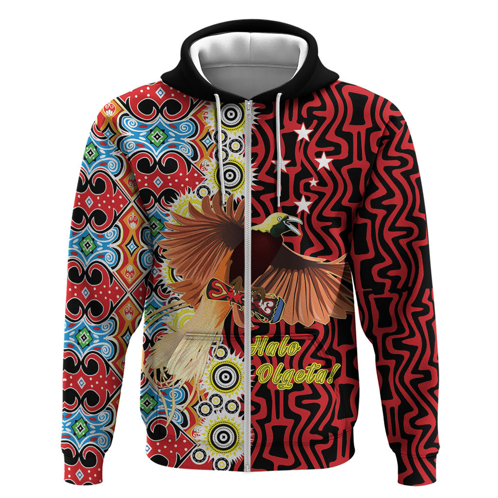 Personalised Papua New Guinea Pidgin Language Week Zip Hoodie Halo Olgeta Tok Pisin Wik Bird Of Paradise Oro Batik LT22 Zip Hoodie Red - Polynesian Pride
