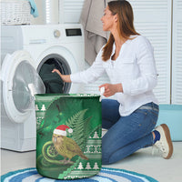 New Zealand Kakapo Christmas In July Laundry Basket Silver Fern Santa Xmas Green Color LT22 - Polynesian Pride