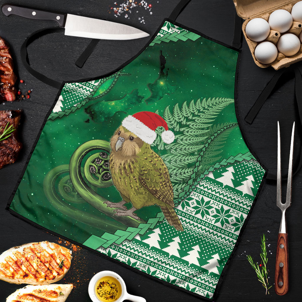 New Zealand Kakapo Christmas In July Apron Silver Fern Santa Xmas Green Color LT22 Green - Polynesian Pride