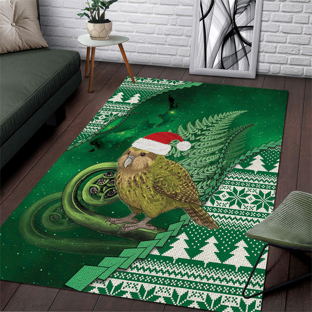 New Zealand Kakapo Christmas In July Area Rug Silver Fern Santa Xmas Green Color