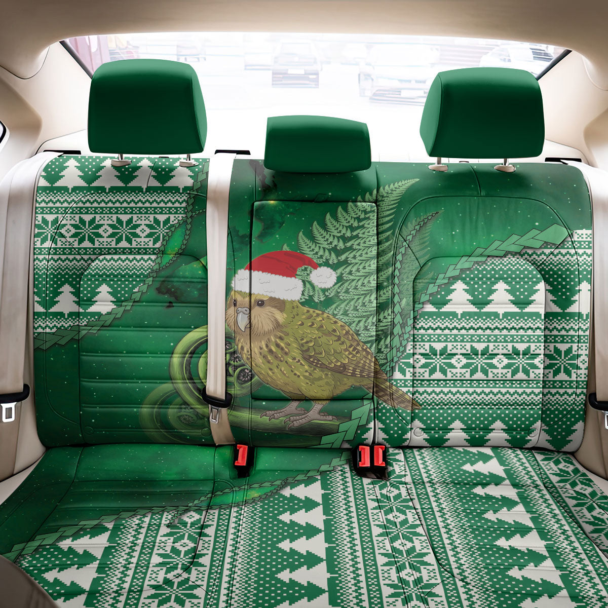 New Zealand Kakapo Christmas In July Back Car Seat Cover Silver Fern Santa Xmas Green Color