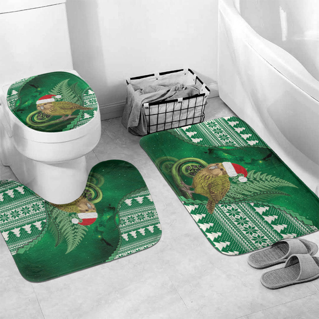 New Zealand Kakapo Christmas In July Bathroom Set Silver Fern Santa Xmas Green Color LT22 Mat Set Only (3 pcs) One Size Green - Polynesian Pride