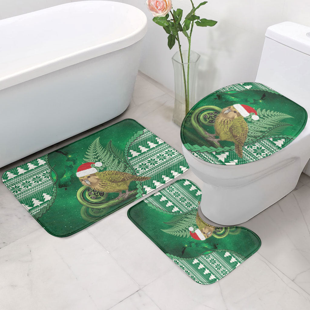 New Zealand Kakapo Christmas In July Bathroom Set Silver Fern Santa Xmas Green Color LT22 - Polynesian Pride