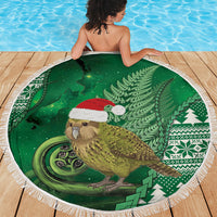 New Zealand Kakapo Christmas In July Beach Blanket Silver Fern Santa Xmas Green Color