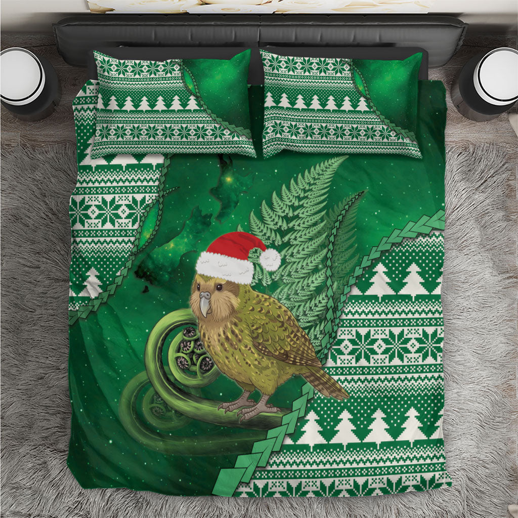 New Zealand Kakapo Christmas In July Bedding Set Silver Fern Santa Xmas Green Color LT22 Green - Polynesian Pride