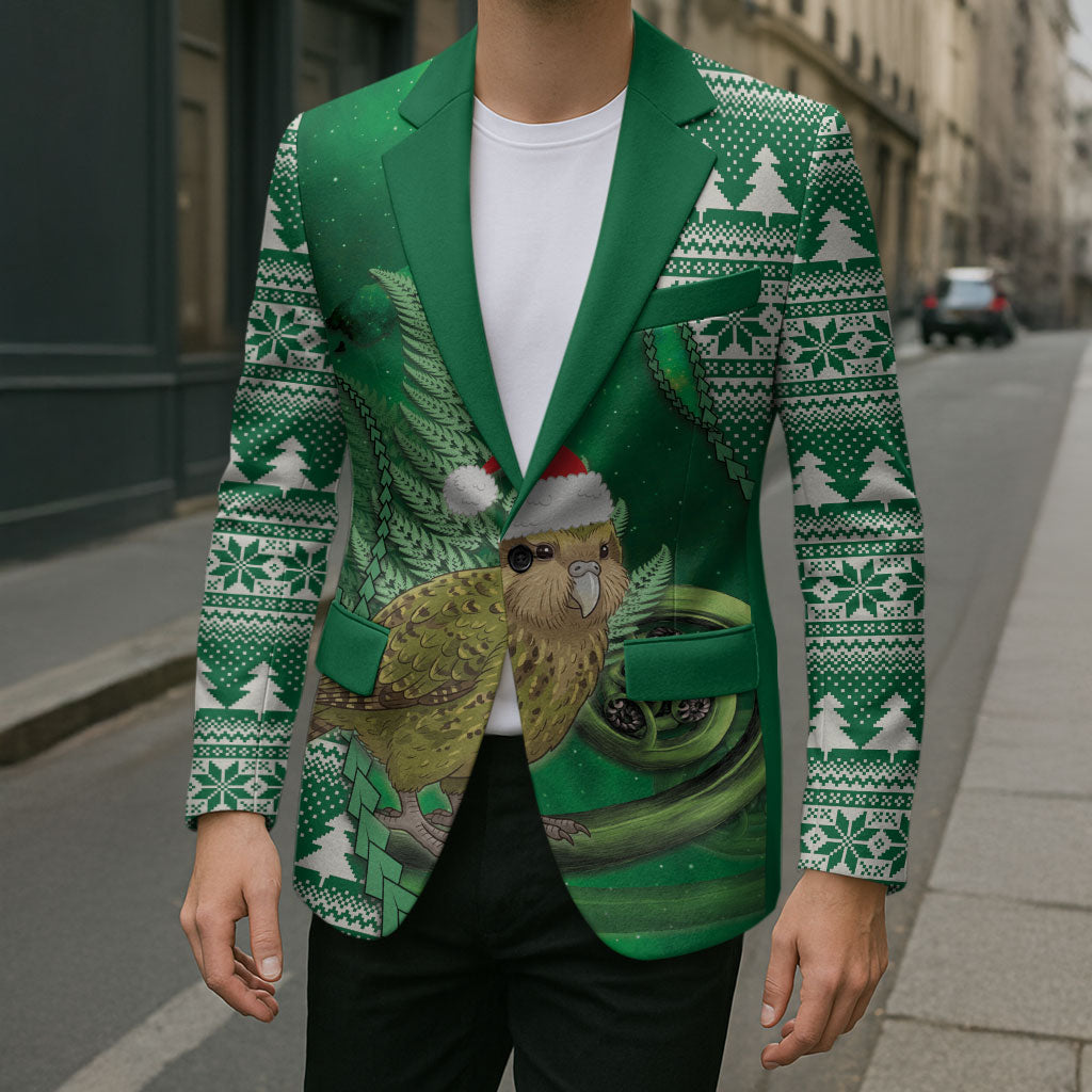 New Zealand Kakapo Christmas In July Blazer Silver Fern Santa Xmas Green Color LT22 - Polynesian Pride