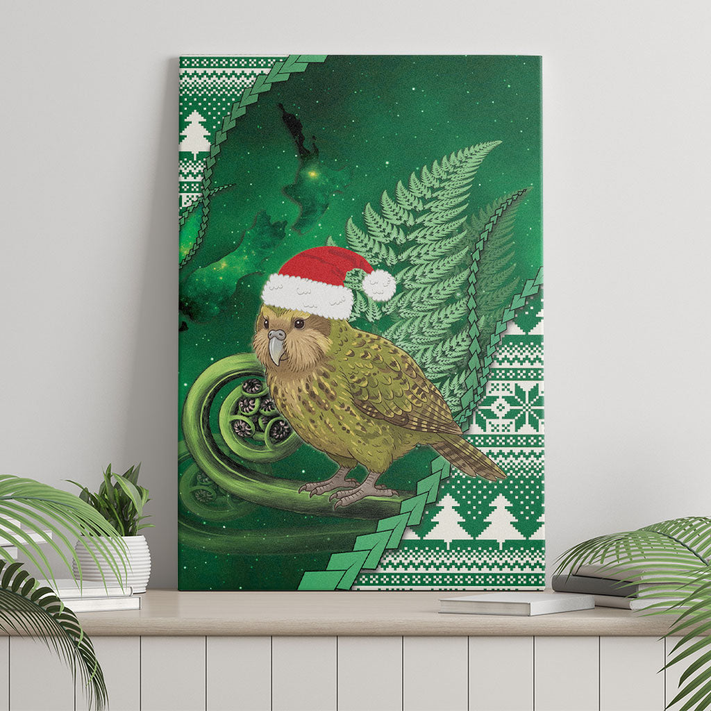 New Zealand Kakapo Christmas In July Canvas Wall Art Silver Fern Santa Xmas Green Color