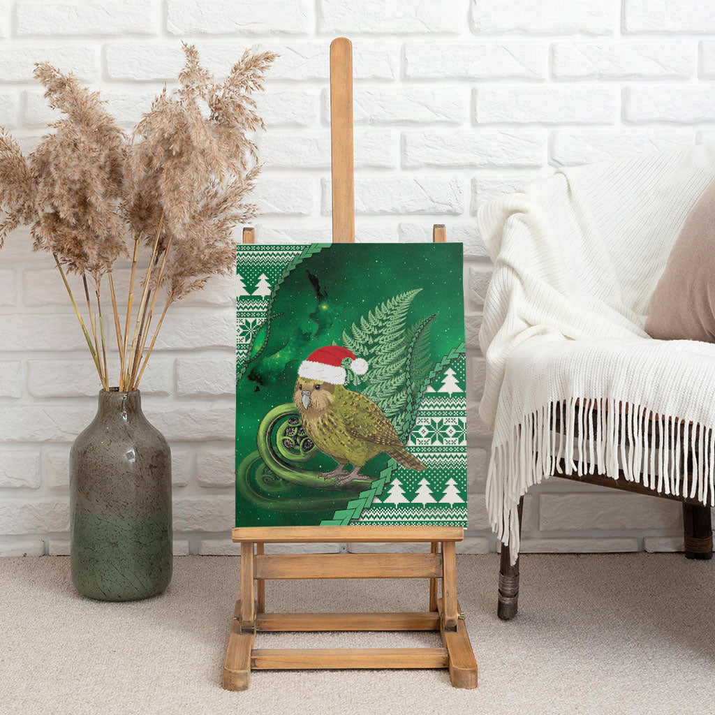 New Zealand Kakapo Christmas In July Canvas Wall Art Silver Fern Santa Xmas Green Color