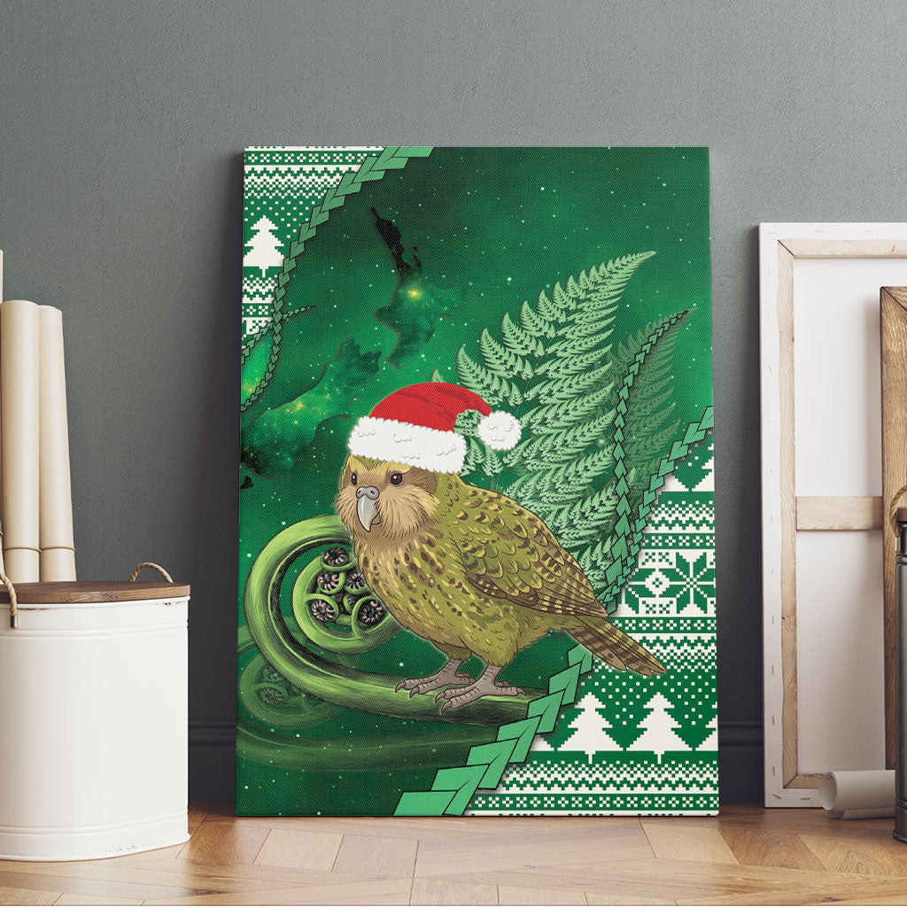New Zealand Kakapo Christmas In July Canvas Wall Art Silver Fern Santa Xmas Green Color