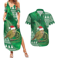New Zealand Kakapo Christmas In July Couples Matching Summer Maxi Dress and Hawaiian Shirt Silver Fern Santa Xmas Green Color