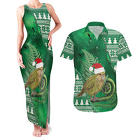 New Zealand Kakapo Christmas In July Couples Matching Tank Maxi Dress and Hawaiian Shirt Silver Fern Santa Xmas Green Color LT22 Green - Polynesian Pride