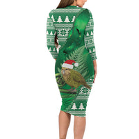 New Zealand Kakapo Christmas In July Family Matching Long Sleeve Bodycon Dress and Hawaiian Shirt Silver Fern Santa Xmas Green Color LT22 - Polynesian Pride