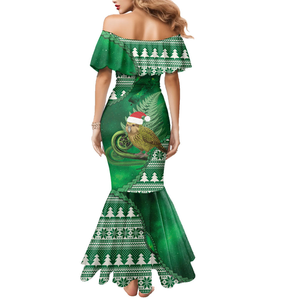 New Zealand Kakapo Christmas In July Family Matching Mermaid Dress and Hawaiian Shirt Silver Fern Santa Xmas Green Color LT22 - Polynesian Pride