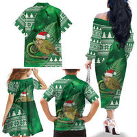 New Zealand Kakapo Christmas In July Family Matching Off The Shoulder Long Sleeve Dress and Hawaiian Shirt Silver Fern Santa Xmas Green Color LT22 - Polynesian Pride