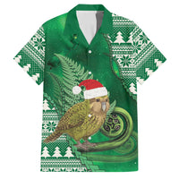 New Zealand Kakapo Christmas In July Family Matching Off The Shoulder Long Sleeve Dress and Hawaiian Shirt Silver Fern Santa Xmas Green Color LT22 Dad's Shirt - Short Sleeve Green - Polynesian Pride