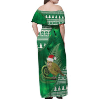 New Zealand Kakapo Christmas In July Family Matching Off Shoulder Maxi Dress and Hawaiian Shirt Silver Fern Santa Xmas Green Color LT22 - Polynesian Pride