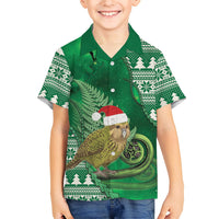 New Zealand Kakapo Christmas In July Family Matching Off Shoulder Maxi Dress and Hawaiian Shirt Silver Fern Santa Xmas Green Color LT22 Son's Shirt Green - Polynesian Pride