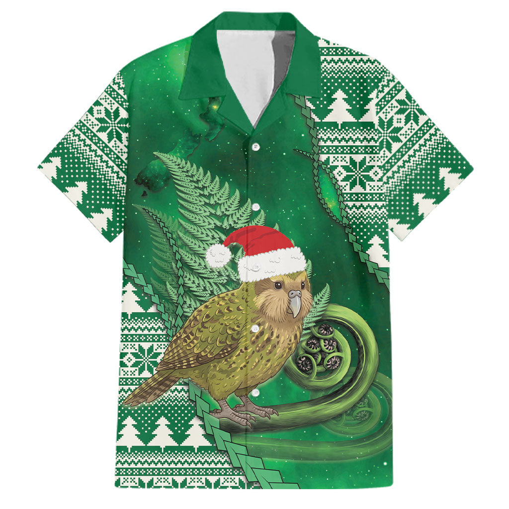New Zealand Kakapo Christmas In July Family Matching Puletasi and Hawaiian Shirt Silver Fern Santa Xmas Green Color LT22 Dad's Shirt - Short Sleeve Green - Polynesian Pride
