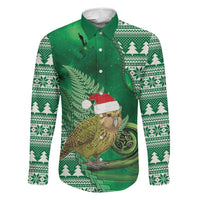 New Zealand Kakapo Christmas In July Family Matching Puletasi and Hawaiian Shirt Silver Fern Santa Xmas Green Color LT22 Dad's Shirt - Long Sleeve Green - Polynesian Pride