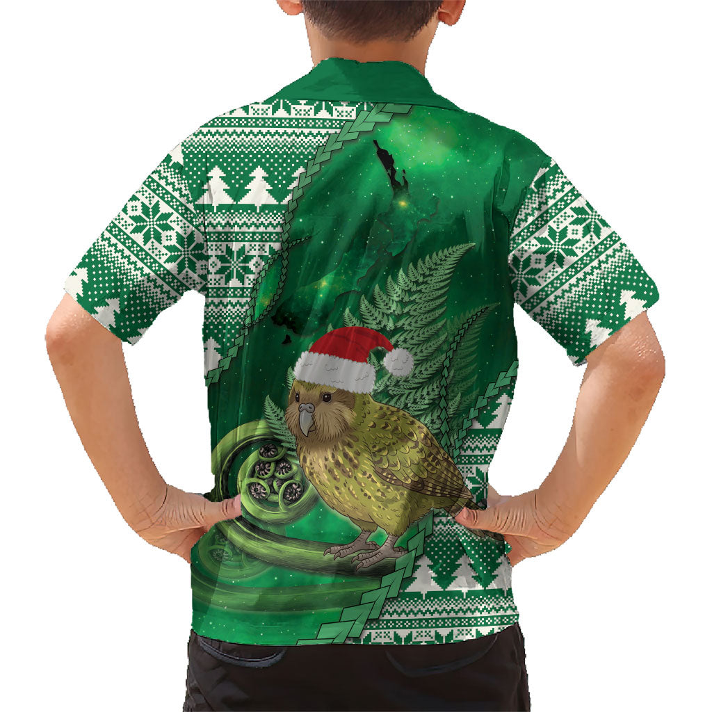 New Zealand Kakapo Christmas In July Family Matching Tank Maxi Dress and Hawaiian Shirt Silver Fern Santa Xmas Green Color LT22 - Polynesian Pride