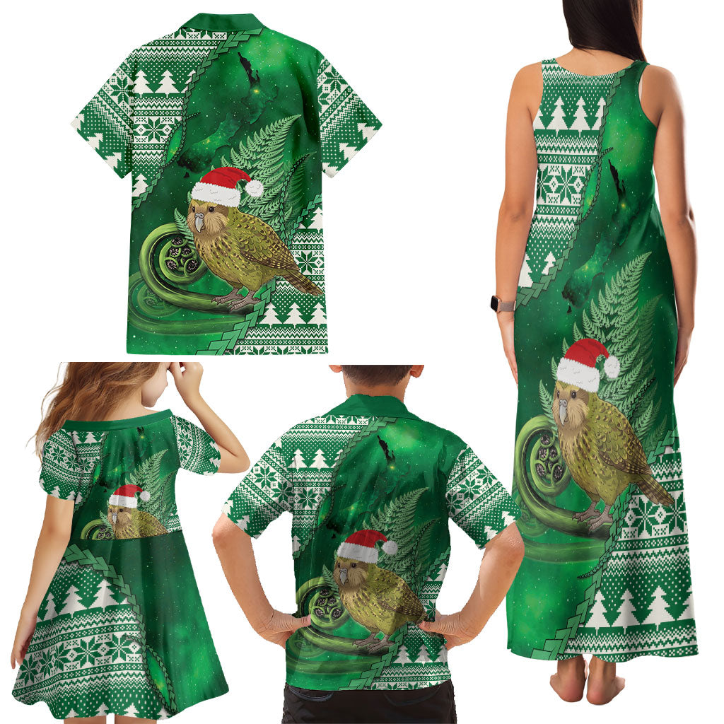 New Zealand Kakapo Christmas In July Family Matching Tank Maxi Dress and Hawaiian Shirt Silver Fern Santa Xmas Green Color LT22 - Polynesian Pride