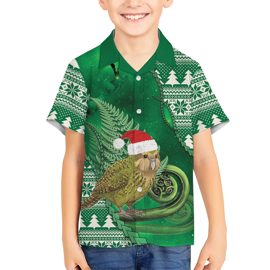New Zealand Kakapo Christmas In July Family Matching Tank Maxi Dress and Hawaiian Shirt Silver Fern Santa Xmas Green Color LT22 Son's Shirt Green - Polynesian Pride