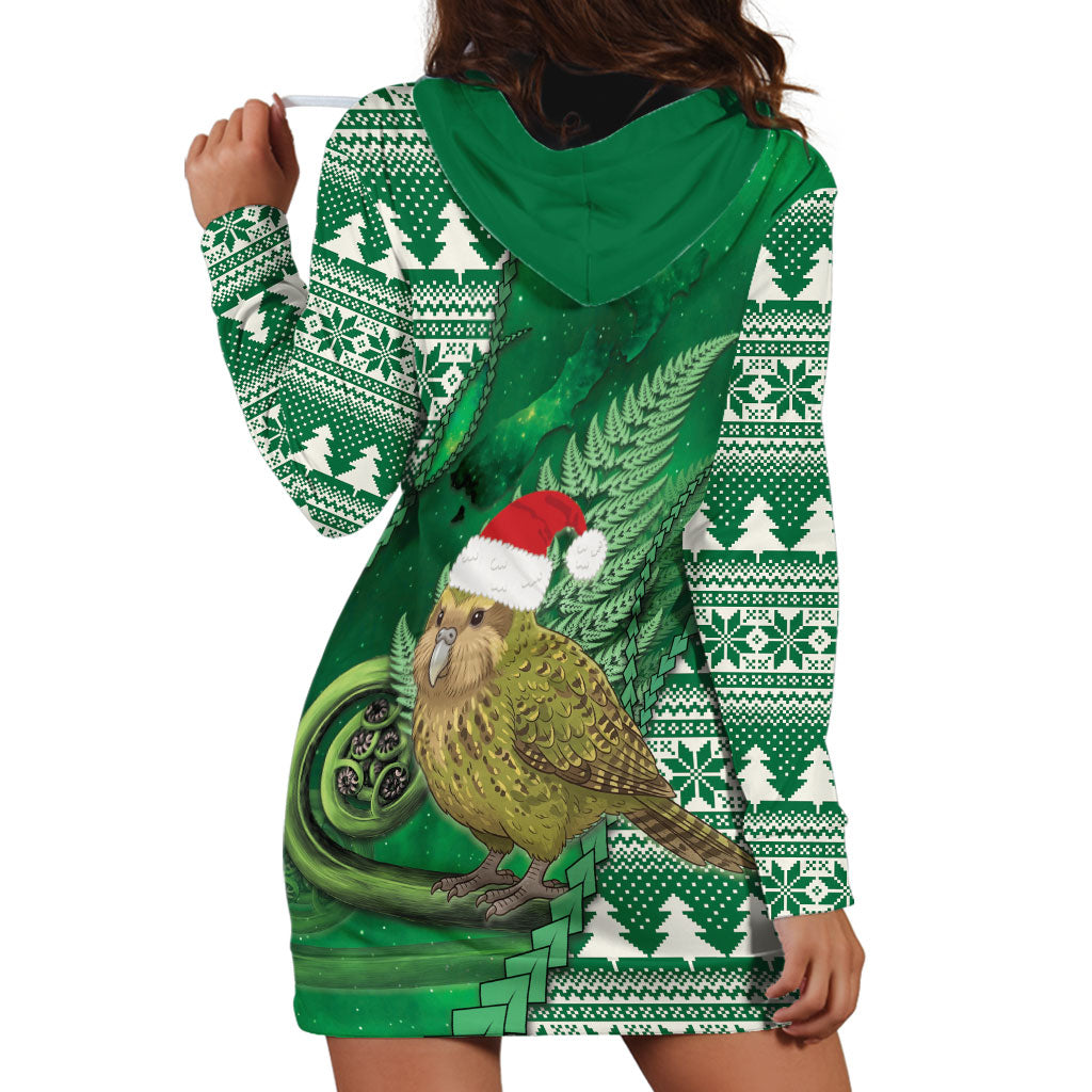 New Zealand Kakapo Christmas In July Hoodie Dress Silver Fern Santa Xmas Green Color