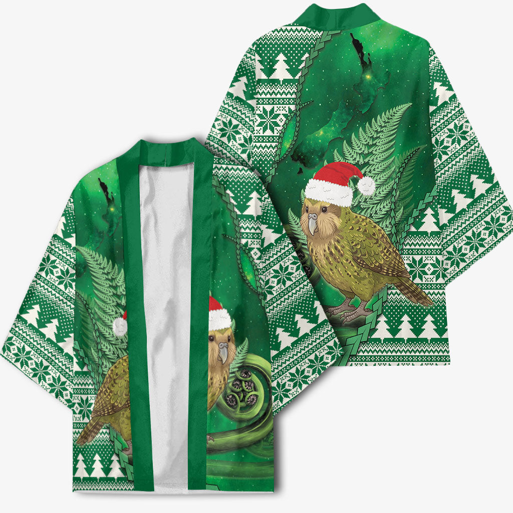 New Zealand Kakapo Christmas In July Kimono Silver Fern Santa Xmas Green Color