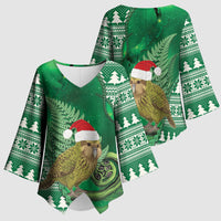 New Zealand Kakapo Christmas In July Kimono Sleeve Blouse Silver Fern Santa Xmas Green Color LT22 - Polynesian Pride