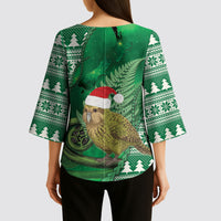 New Zealand Kakapo Christmas In July Kimono Sleeve Blouse Silver Fern Santa Xmas Green Color LT22 - Polynesian Pride