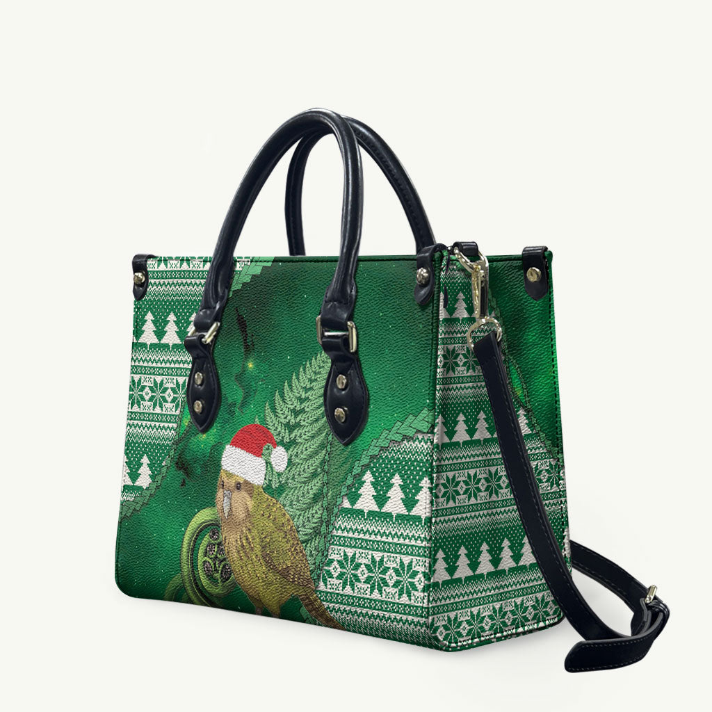 New Zealand Kakapo Christmas In July Leather Bag Silver Fern Santa Xmas Green Color LT22 Green - Polynesian Pride