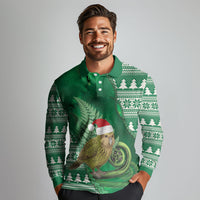 New Zealand Kakapo Christmas In July Long Sleeve Polo Shirt Silver Fern Santa Xmas Green Color
