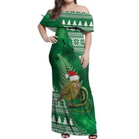New Zealand Kakapo Christmas In July Off Shoulder Maxi Dress Silver Fern Santa Xmas Green Color LT22 Women Green - Polynesian Pride