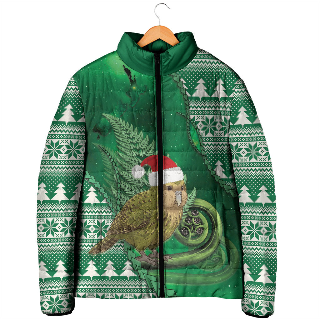 New Zealand Kakapo Christmas In July Padded Jacket Silver Fern Santa Xmas Green Color LT22 - Polynesian Pride