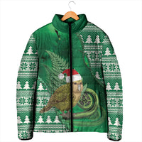 New Zealand Kakapo Christmas In July Padded Jacket Silver Fern Santa Xmas Green Color LT22 - Polynesian Pride