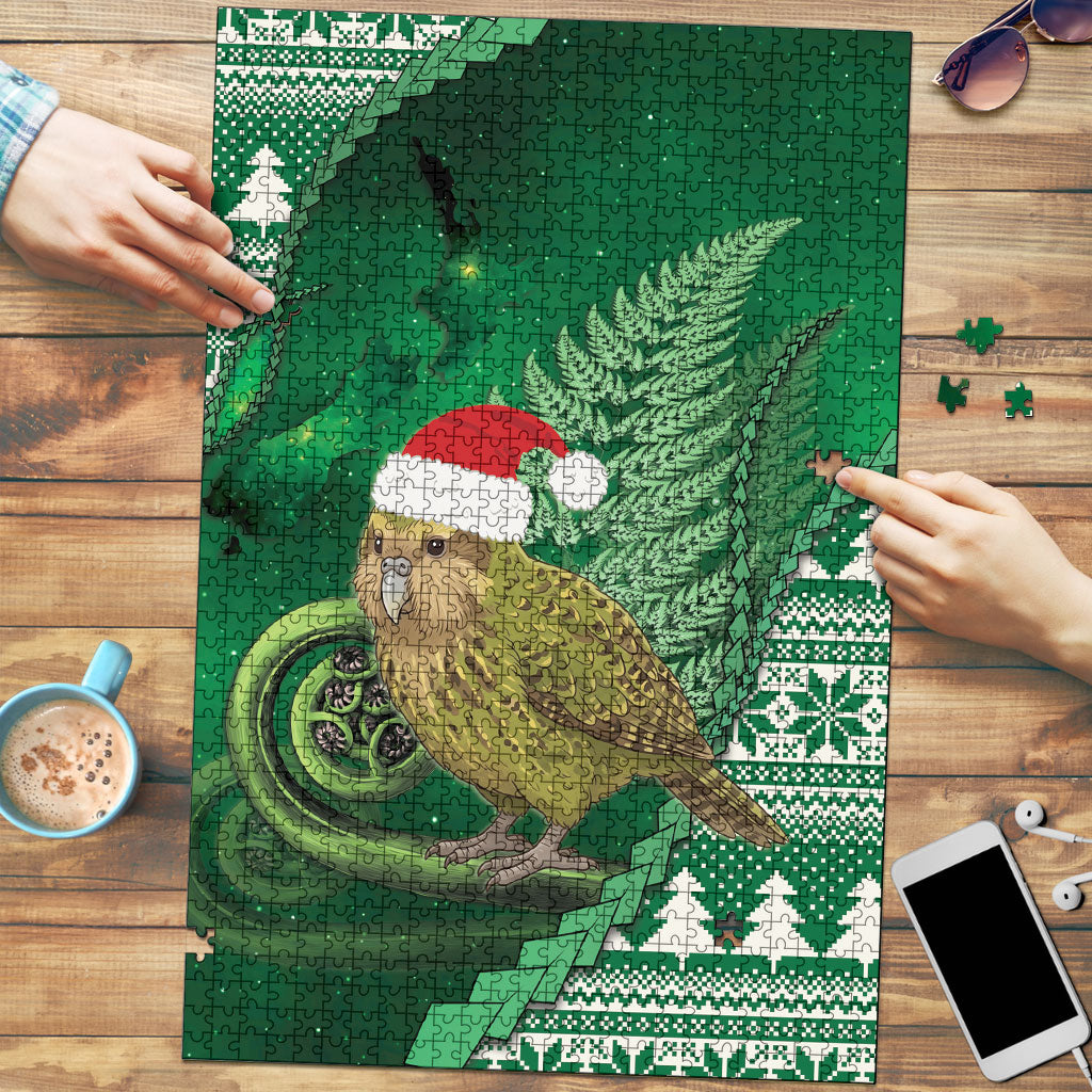 New Zealand Kakapo Christmas In July Puzzle Silver Fern Santa Xmas Green Color LT22 Green - Polynesian Pride
