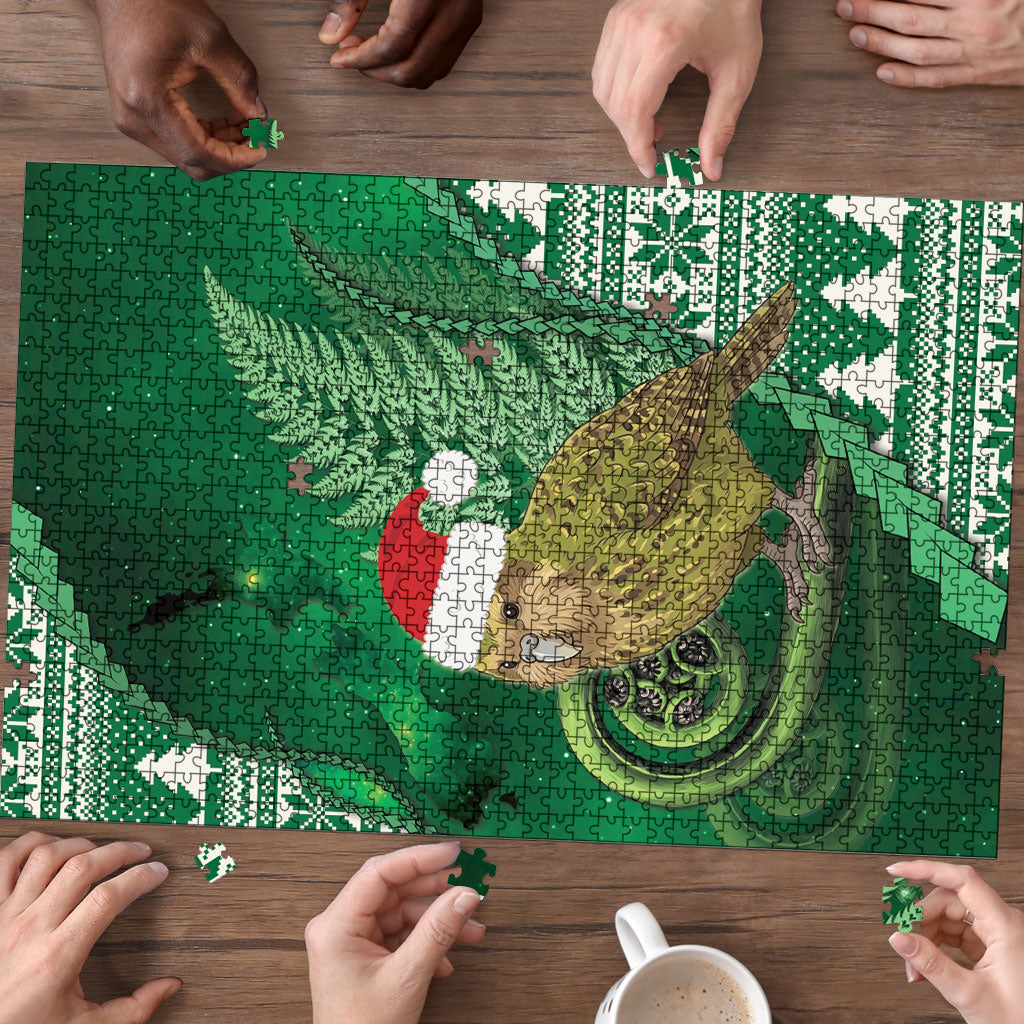 New Zealand Kakapo Christmas In July Puzzle Silver Fern Santa Xmas Green Color LT22 - Polynesian Pride
