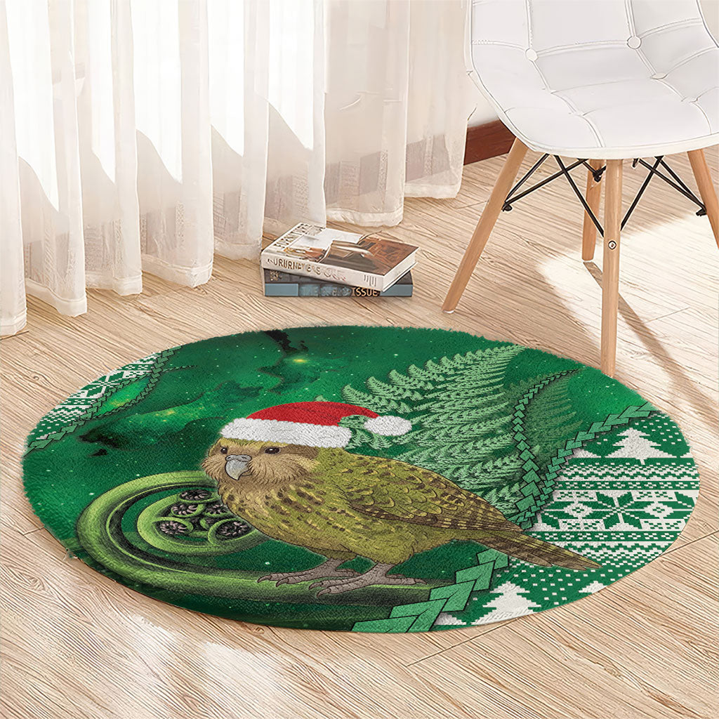 New Zealand Kakapo Christmas In July Round Carpet Silver Fern Santa Xmas Green Color