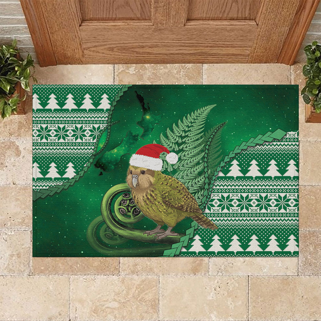 New Zealand Kakapo Christmas In July Rubber Doormat Silver Fern Santa Xmas Green Color LT22 Green - Polynesian Pride