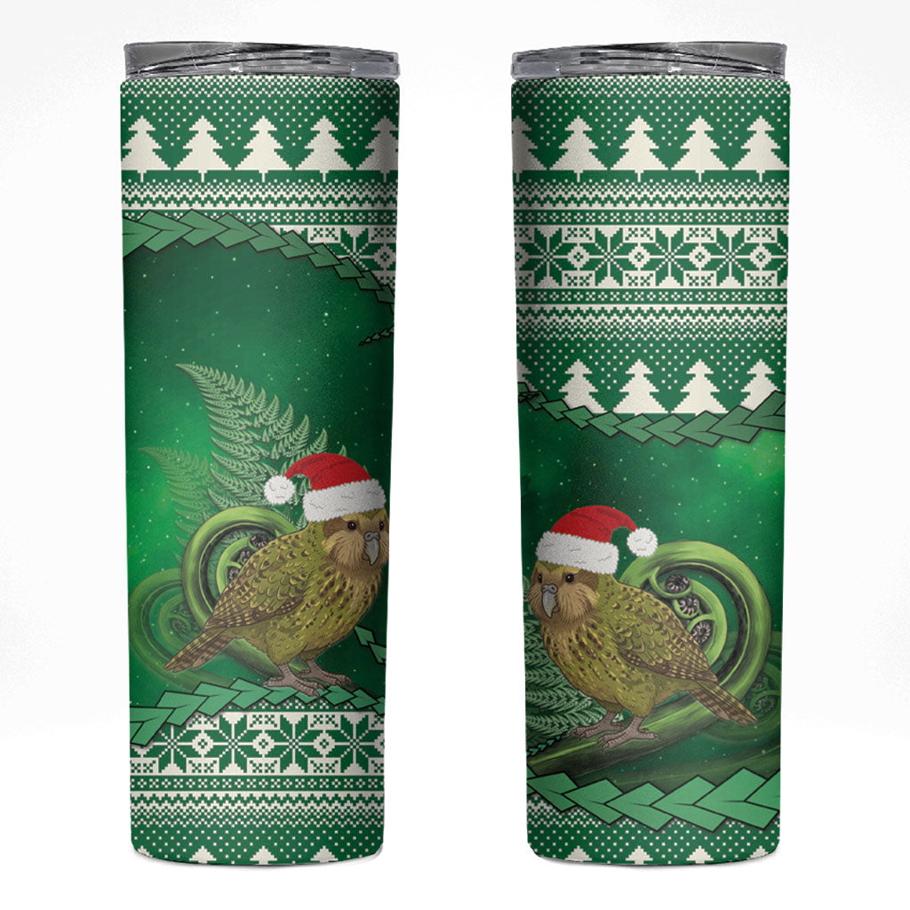 New Zealand Kakapo Christmas In July Skinny Tumbler Silver Fern Santa Xmas Green Color