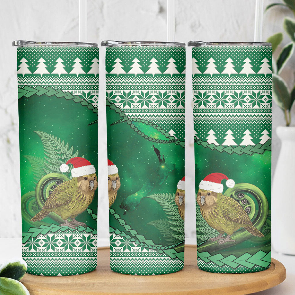 New Zealand Kakapo Christmas In July Skinny Tumbler Silver Fern Santa Xmas Green Color