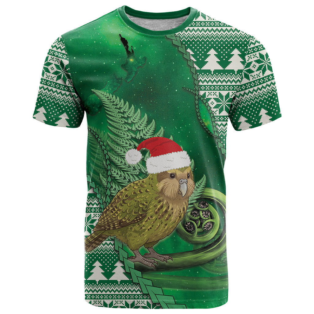 New Zealand Kakapo Christmas In July T Shirt Silver Fern Santa Xmas Green Color