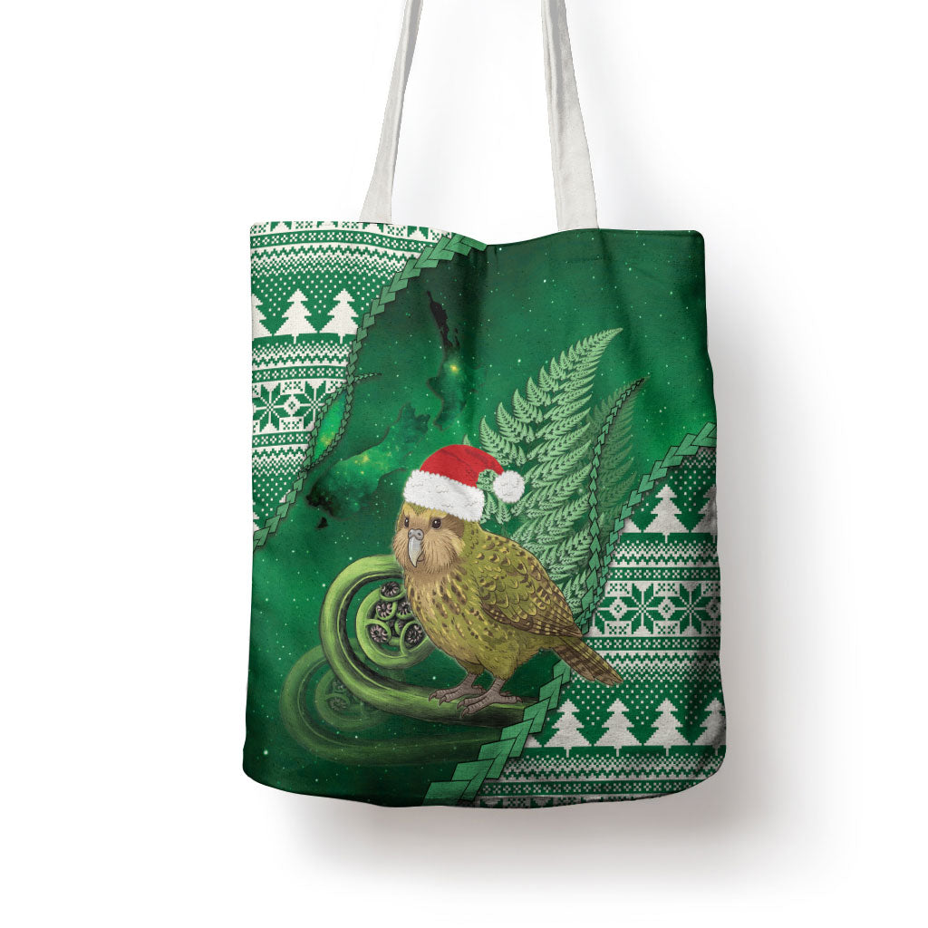 New Zealand Kakapo Christmas In July Tote Bag Silver Fern Santa Xmas Green Color LT22 - Polynesian Pride