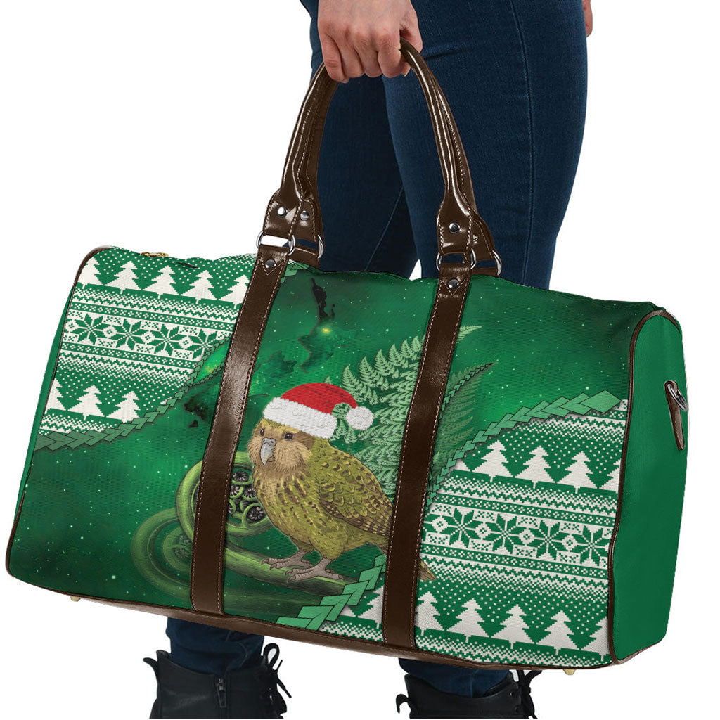 New Zealand Kakapo Christmas In July Travel Bag Silver Fern Santa Xmas Green Color LT22 - Polynesian Pride