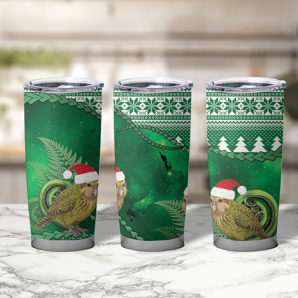 New Zealand Kakapo Christmas In July Tumbler Cup Silver Fern Santa Xmas Green Color LT22 - Polynesian Pride